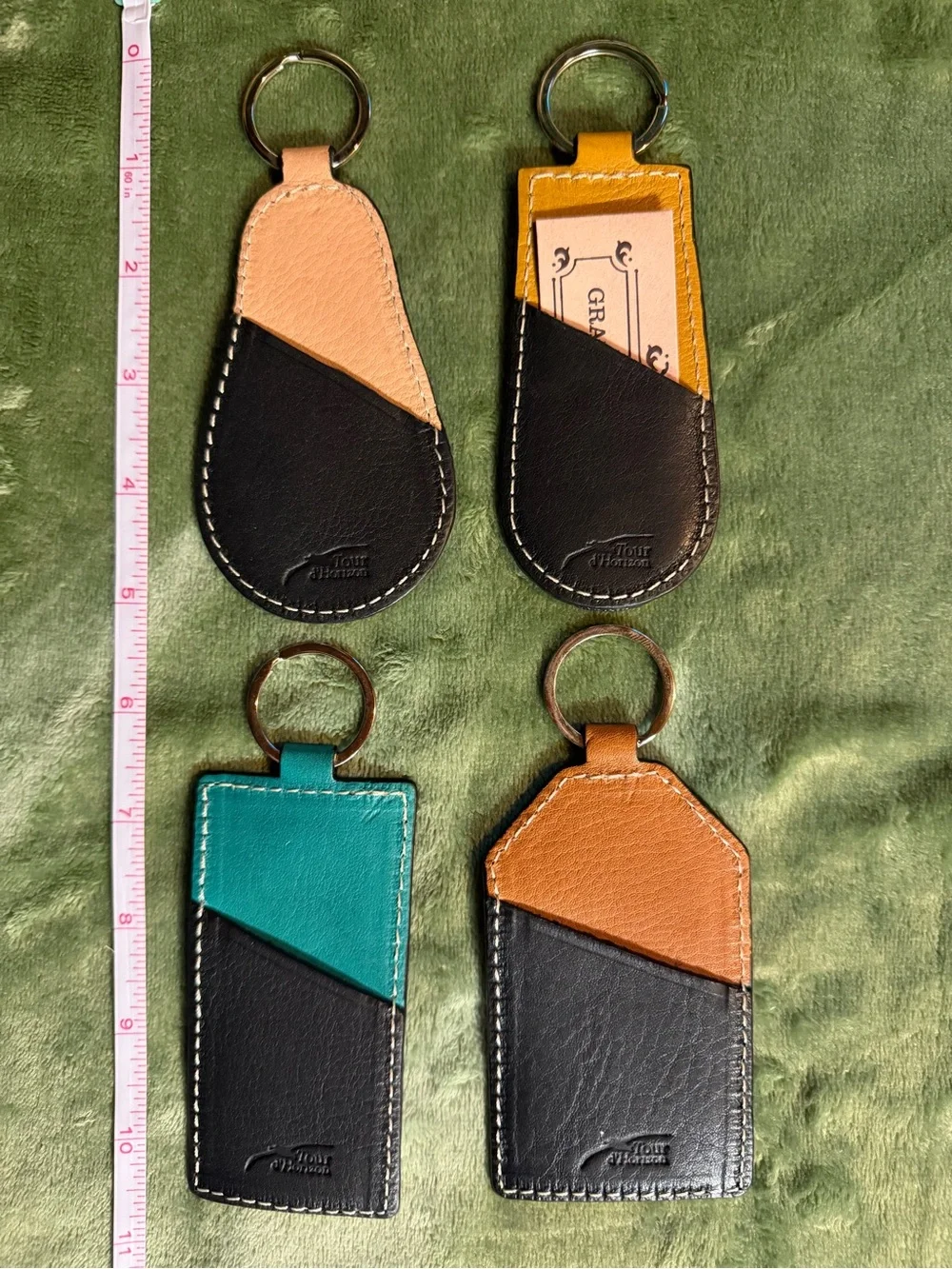 NWT 4 Belle Epoque Style Stitched Leather Keychains Travel Hotels Luggage Tags